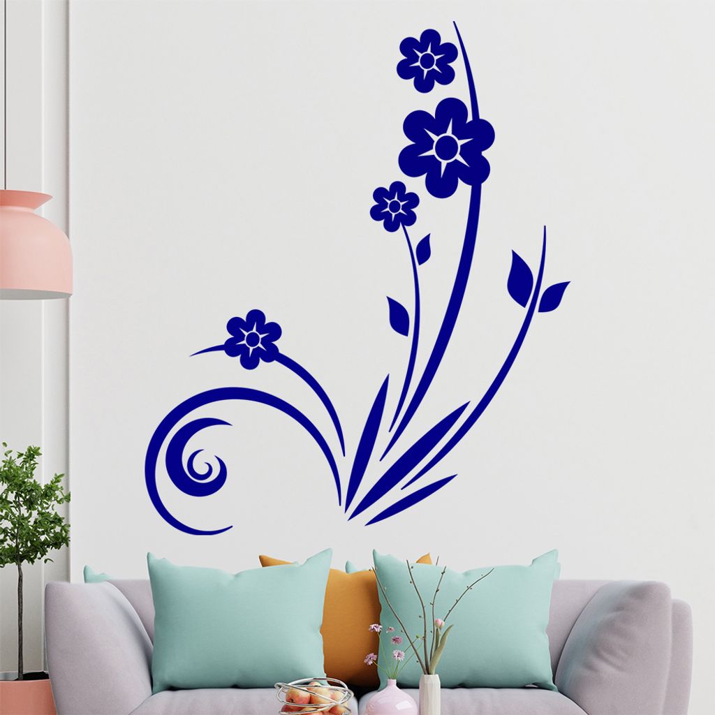 Pflanze mit Blüten - Blumen Wandtattoo in 6 Größen - Wandaufkleber Wall Sticker - Dekoration, Küche, Wohnzimmer, Schlafzimmer, Badezimmer