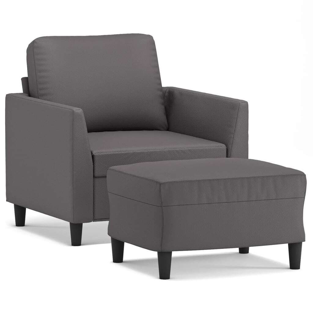 Sessel mit Hocker Grau 60 cm Kunstleder