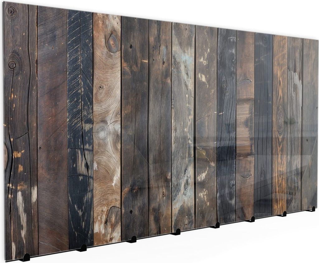 Wandgarderobe mit Magnetwand & Memoboard aus Glas Rustikale Holzplanken