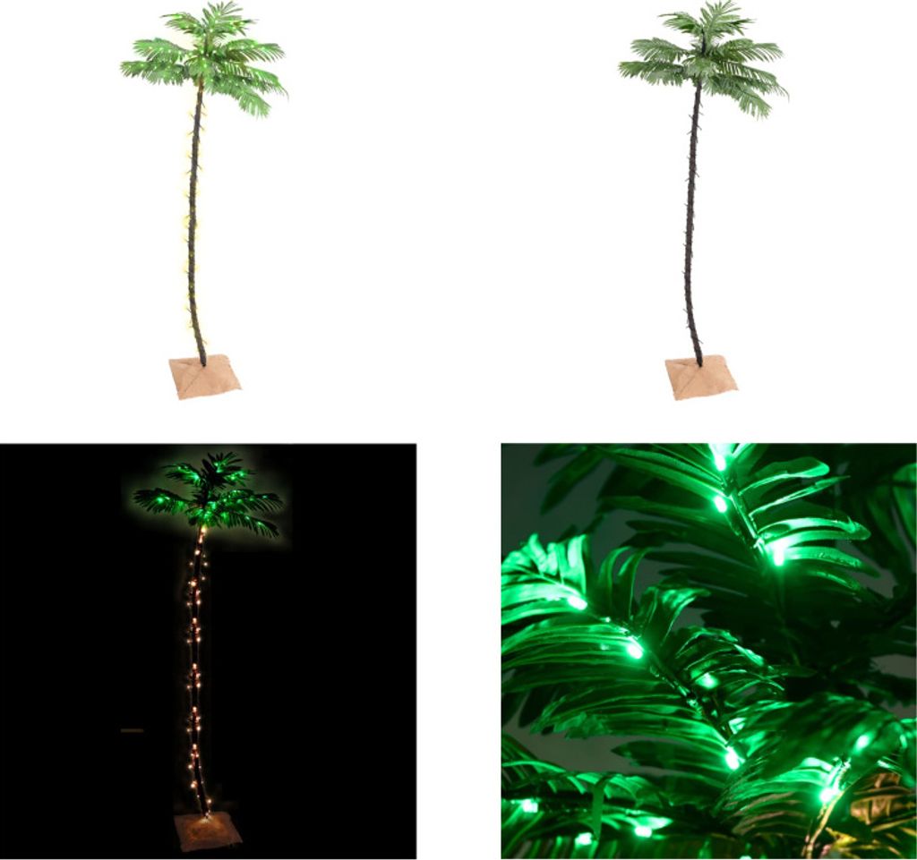 vidaXL Künstliche Palme mit 136 LEDs Warmweiß 220 cm - LED-Baum - LED-Bäume - Künstliche Palme - Künstliche Palmen