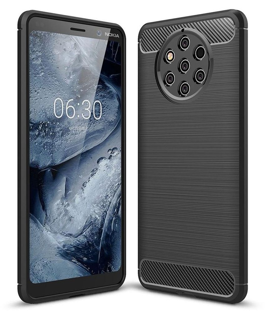 Nokia 9 Pure View TPU Case Carbon Fiber Optik Brushed Schutz Hülle Schwarz