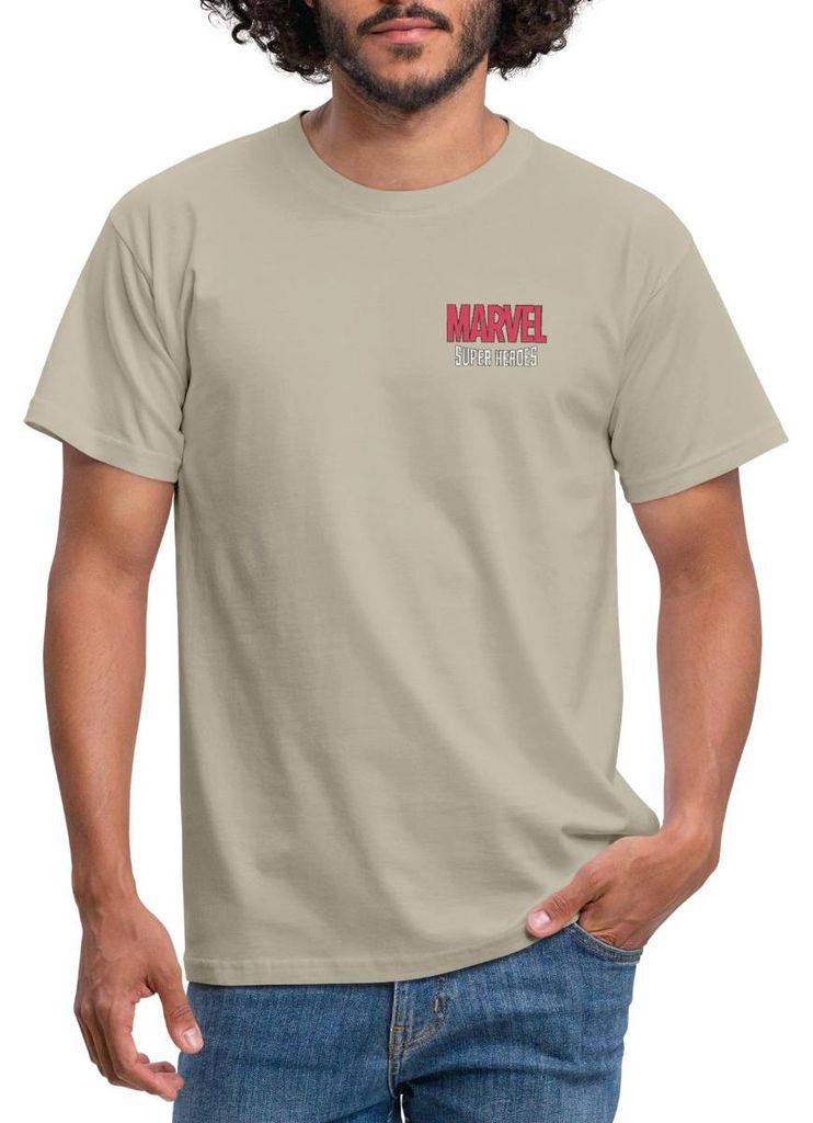 Spreadshirt Avengers Marvel Superhelden Chest- Und Backprint Männer T-Shirt, M, Sandbeige
