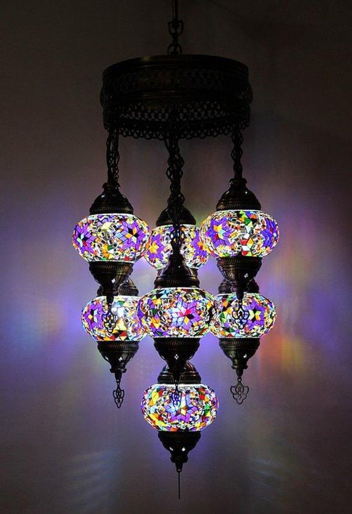 7-globige türkische Hängelampe aus Mosaikglas in multicolor Produktbild 
