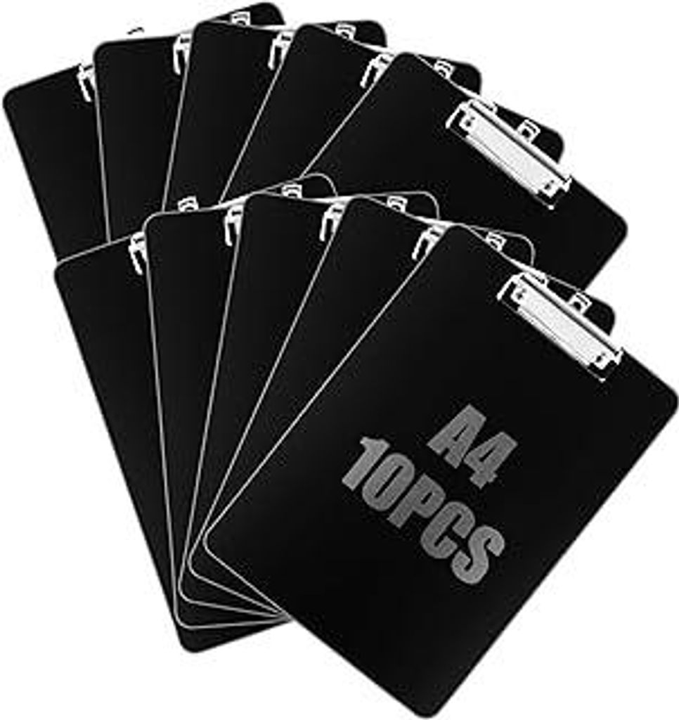 CYEER 10er A4 Klemmbrett mit Klemmen, Clipboard A4, Schwarz Klemmbretter mit Loch, Schreibbrett für Geschäft, Büro, Schule oder Restaurant