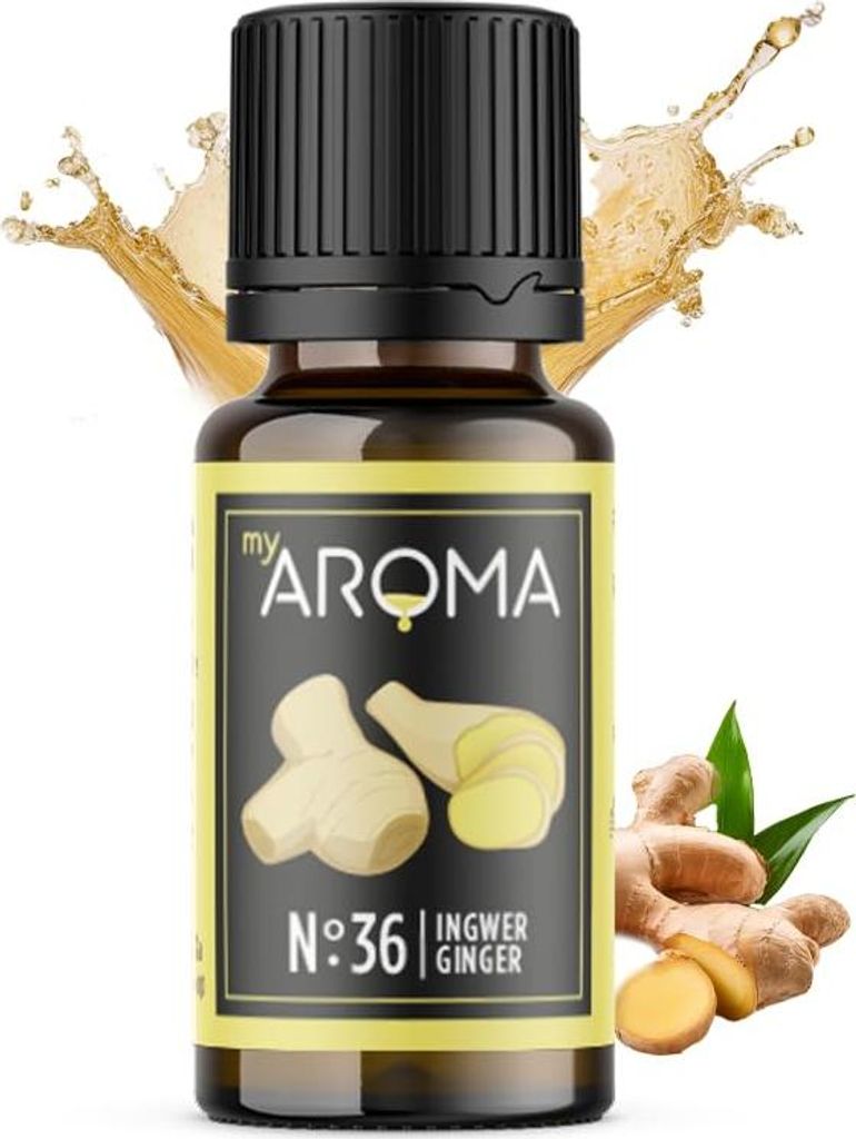 myAROMA Geschmacks-Tropfen – Ingwer 10ml, zuckerfrei, kalorienfrei & vegan, Aroma ohne künstliche Farbstoffe für Kulinarisches & Getränke, Nr. 36
