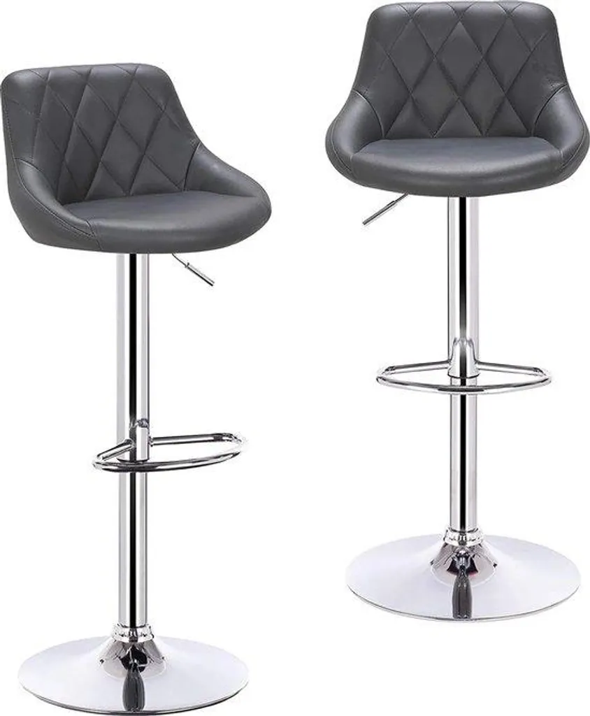Tabourets en similicuir gris Lot de 2 Dossier Ergonomique et Pieds Noir