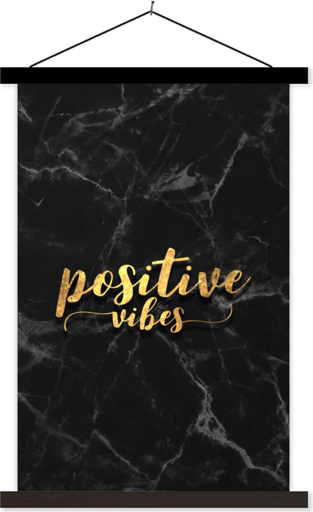 MuchoWow Textilposter Zitat - Positiv - Gold - Marmor 40x60 cm mit schwarzem Rahmen - Wanddekorationen