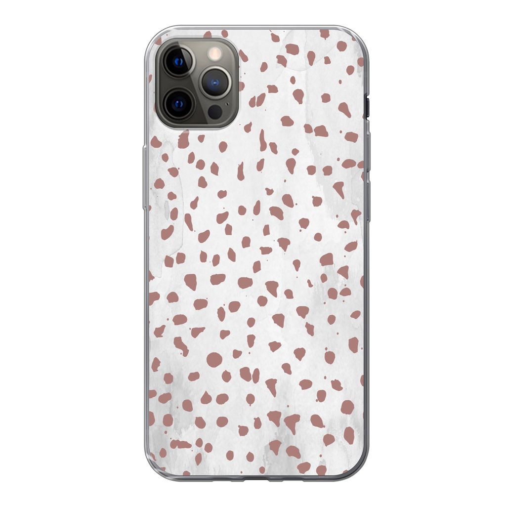 MuchoWow Handyhülle Schutzhülle Hülle für iPhone 12 Pro Max Polka dots - Braun - Weiß Silikon Softcase Handy Hülle - Hartschale
