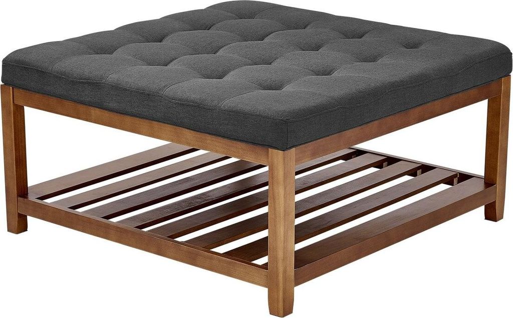 Großer quadratischer Ottoman-Couchtisch, 34,5 Zoll großer getufteter Couchtisch mit Stauraum aus Massivholz, Ottoman mit gepolsterter Fußstütze...