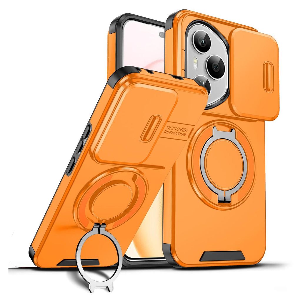 Handyhülle für Honor 400 Pro Dual-Layer Stoßfest Militär Hülle mit Dia Kameraschutz und Magnetisch Ring Ständer Orange