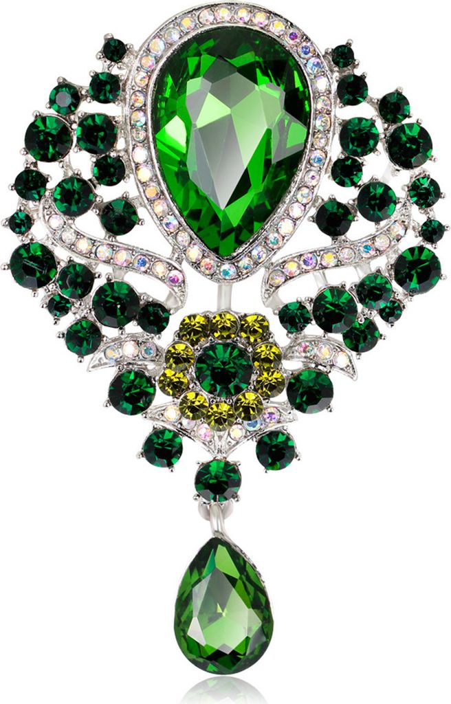 Glas Strass Wassertropfen Form Brosche Pin Galvanisierte Langlebige Party Schmuck Brosche Kleidung Dekor-Grün
