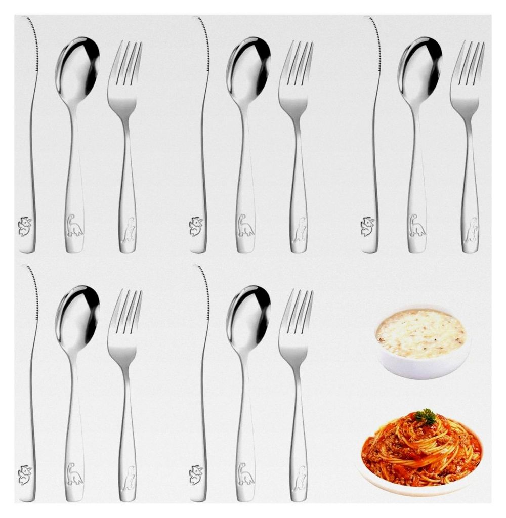 15-teiliges Campingbesteckset mit Mustergravur - 5 Messer, 5 Gabeln, 5 Löffel aus Edelstahl für unterwegs, sicher und ungiftig, spülmaschinenfes...