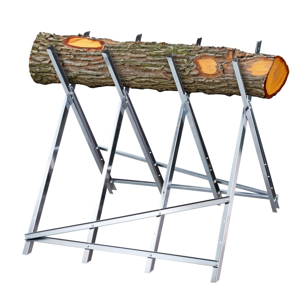 Relaxdays Sägebock, Holzsägearbeiten, klappbar, 150 kg, Sägegestell für Kettensägen, Stahl, HBT: 80 x 80 x 82 cm, silber