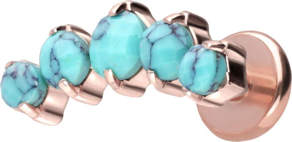 Ohrpiercing, Nasenpiercing Titan Labret mit Push Fit 5 SYNTHETISCHE TÜRKISE RoséGold Stablänge: 7mm | Stabstärke: 1,2mm