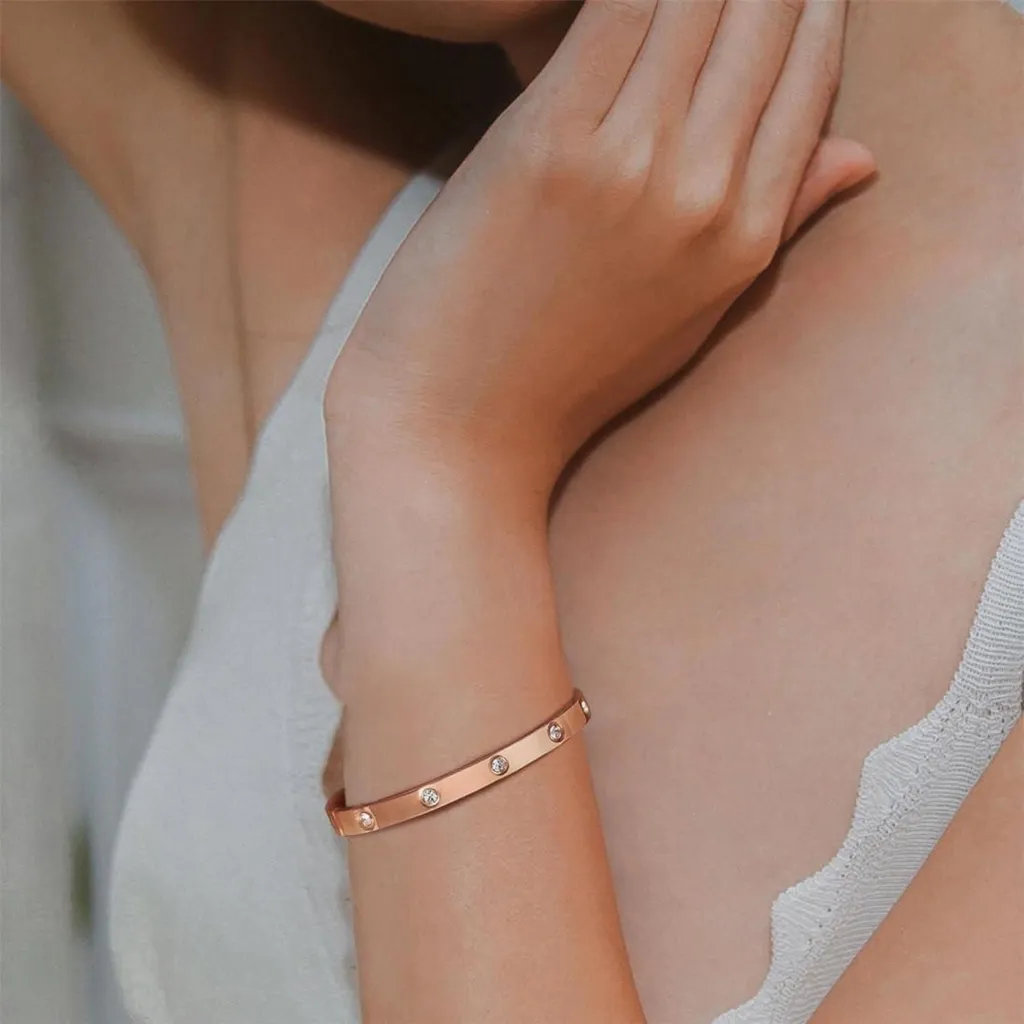 Bracelet Femme NTRUXZP en Acier Inoxydable et Zirconia Doré Rose 6mm - 5