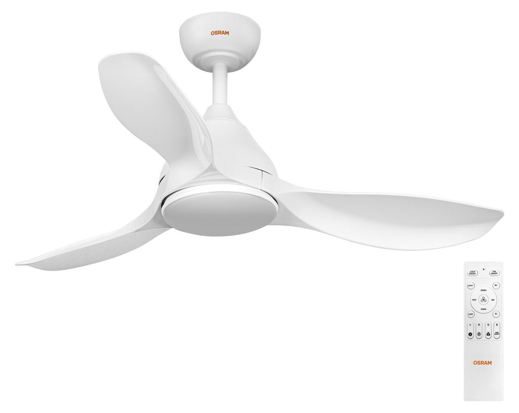 OSRAM LED-Deckenventilator Weiß, 106,5 cm , Farbtemperatur einstellbar, 3000-6500 K, Fernbedienung, leise, Stahl
