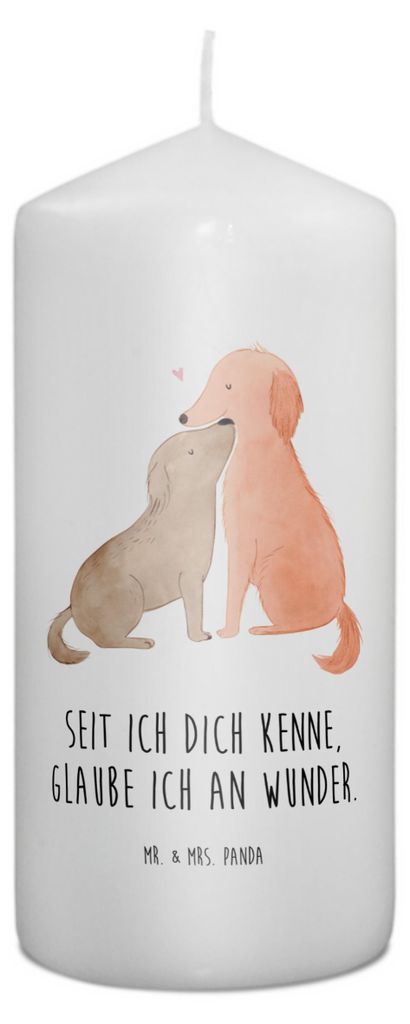 Mr. & Mrs. Panda Kerze Hunde Liebe 15 x 7 cm - Weiß - Geschenk, Herz, Wunder, Blockkerze, Erinnerungskerze, Erinnerungslicht, Hund, Wachskerze, Ku...