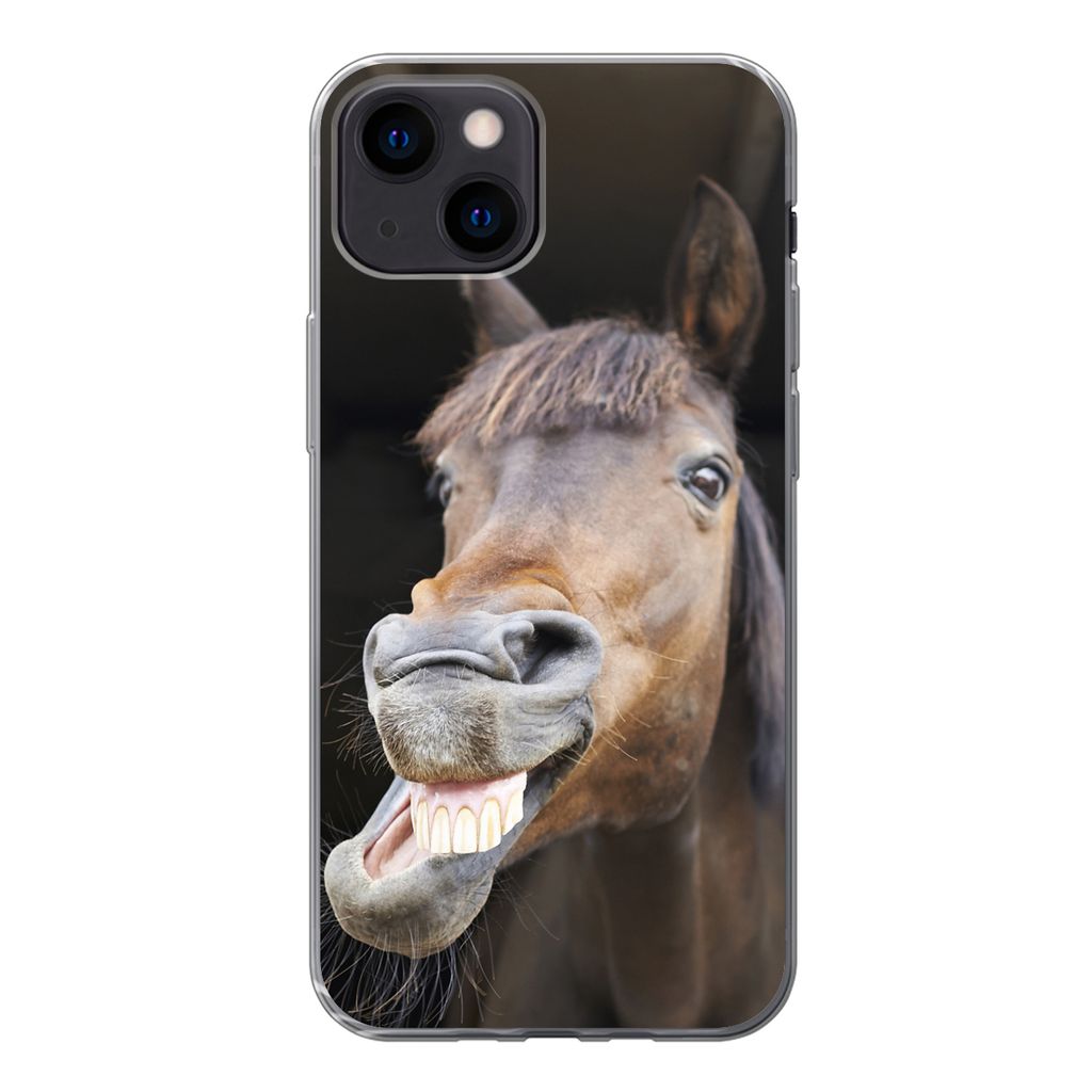 MuchoWow Handyhülle Schutzhülle Hülle für iPhone 13 mini Pferd - Lustig - Stall - Kinder - Jungen - Mädchen - Kinder Silikon Softcase Handy ...