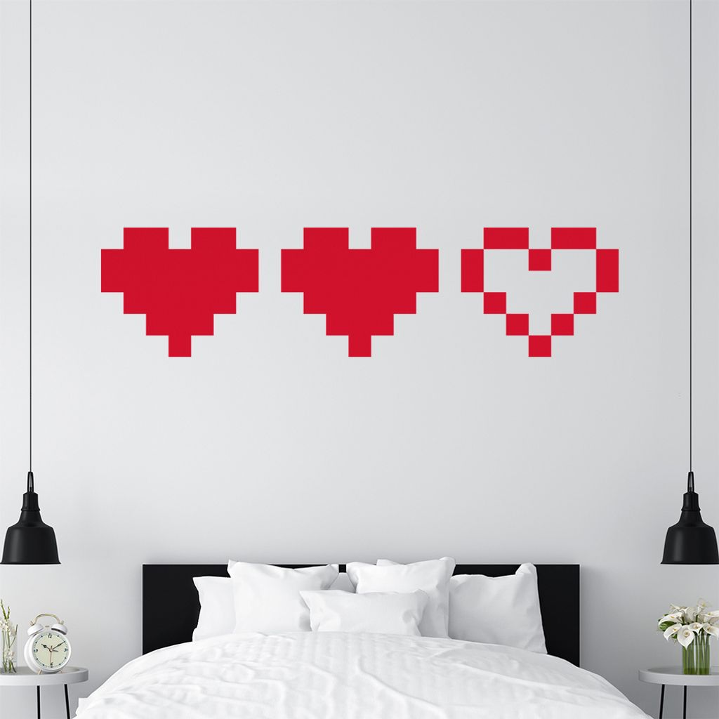 KIWISTAR 3 Herzen - Liebe Leben Gaming Retro Wandtattoo in 6 Größen - Wandaufkleber Wall Sticker - Dekoration, Küche, Wohnzimmer, Schlafzimmer, ...