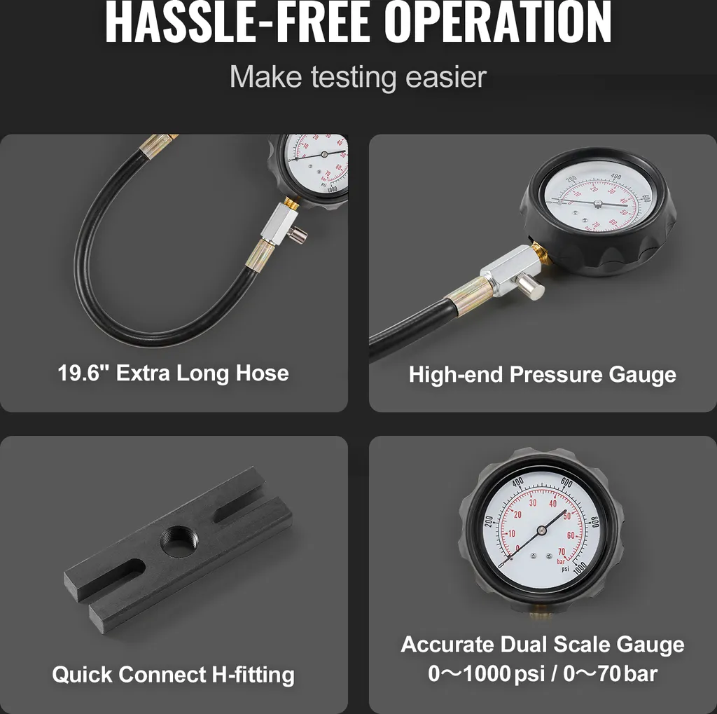 Testeur de compression diesel 0-1000 PSI haute précision multi-embouts - 4