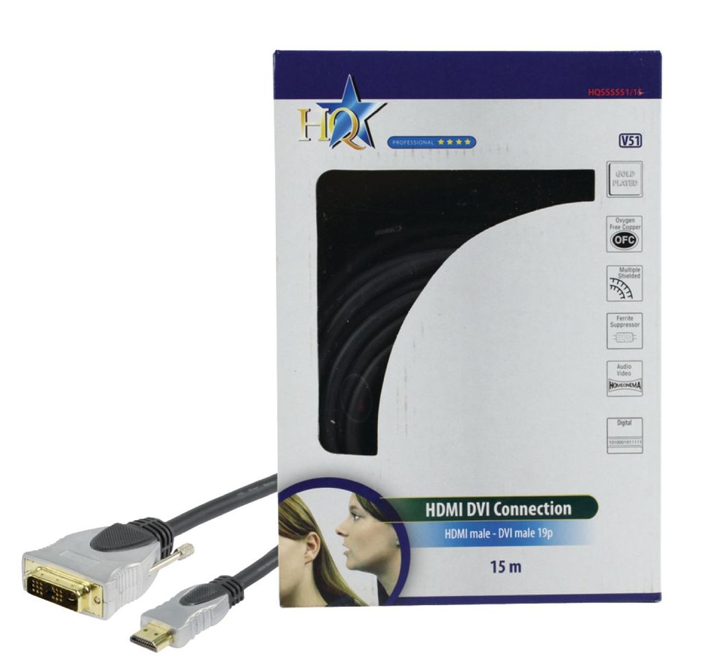 HQ High Speed HDMI Kabel HDMI Anschluss - DVI-D 18+1p Stecker 15.0 m Dunkelgrau NE1022271