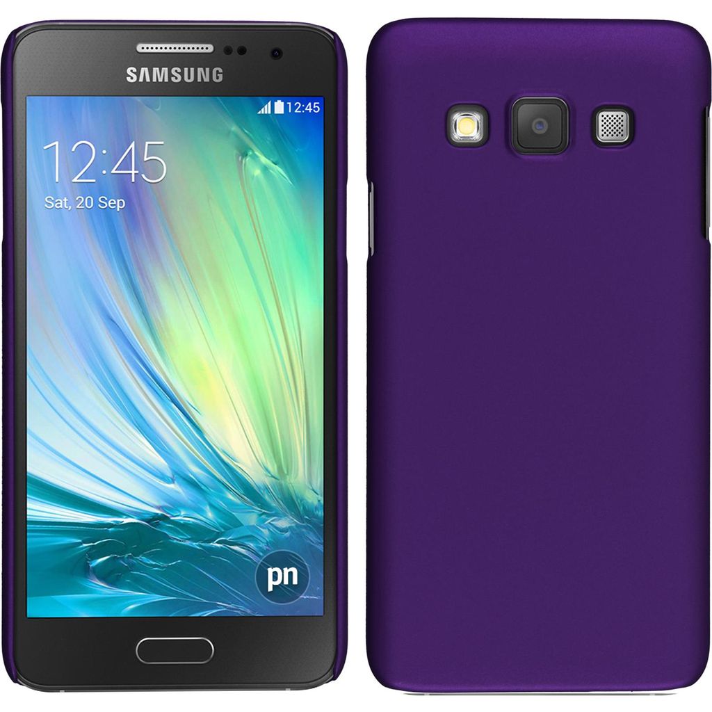 PhoneNatic Case kompatibel mit Samsung Galaxy A3 (A300) - Hülle lila gummiert Hard-case + 2 Schutzfolien
