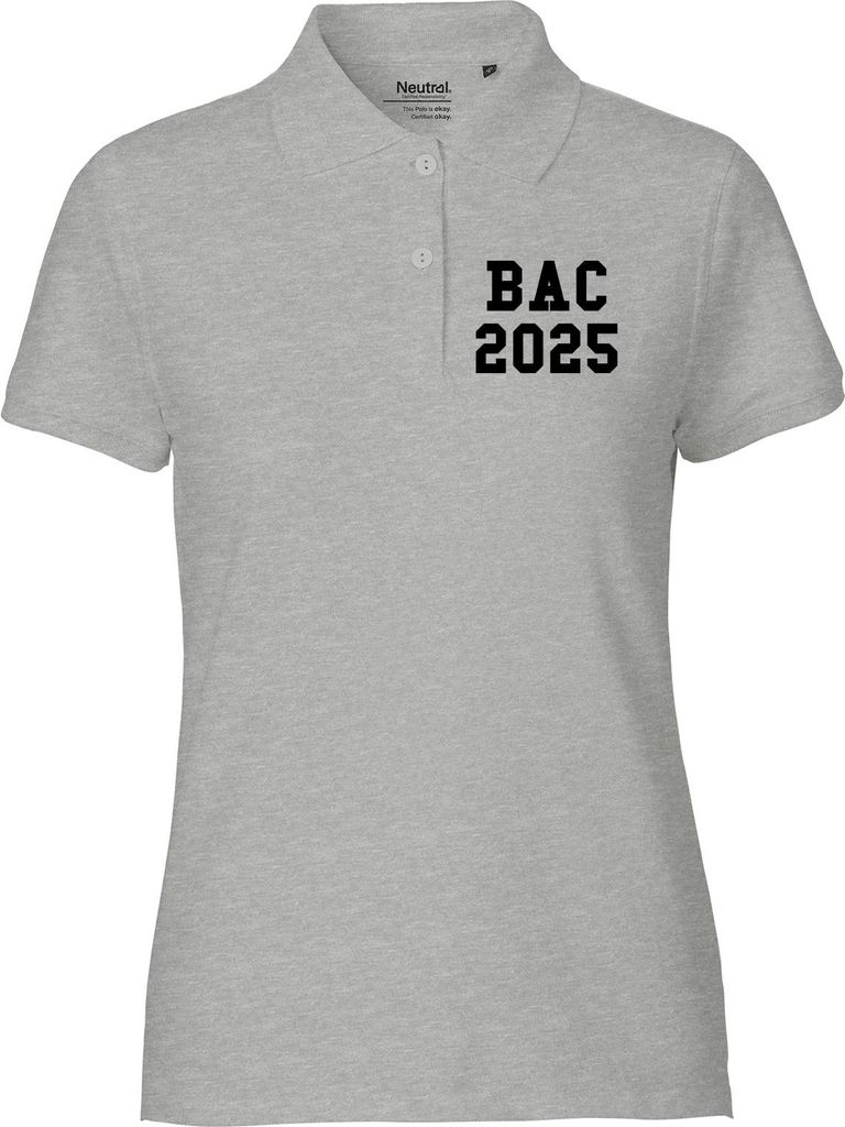 Huuraa Damen Polo Shirt BAC 2025 Abschluss Frankreich M Sport Grey Bio Baumwolle Fairtrade Poloshirt Geschenkidee