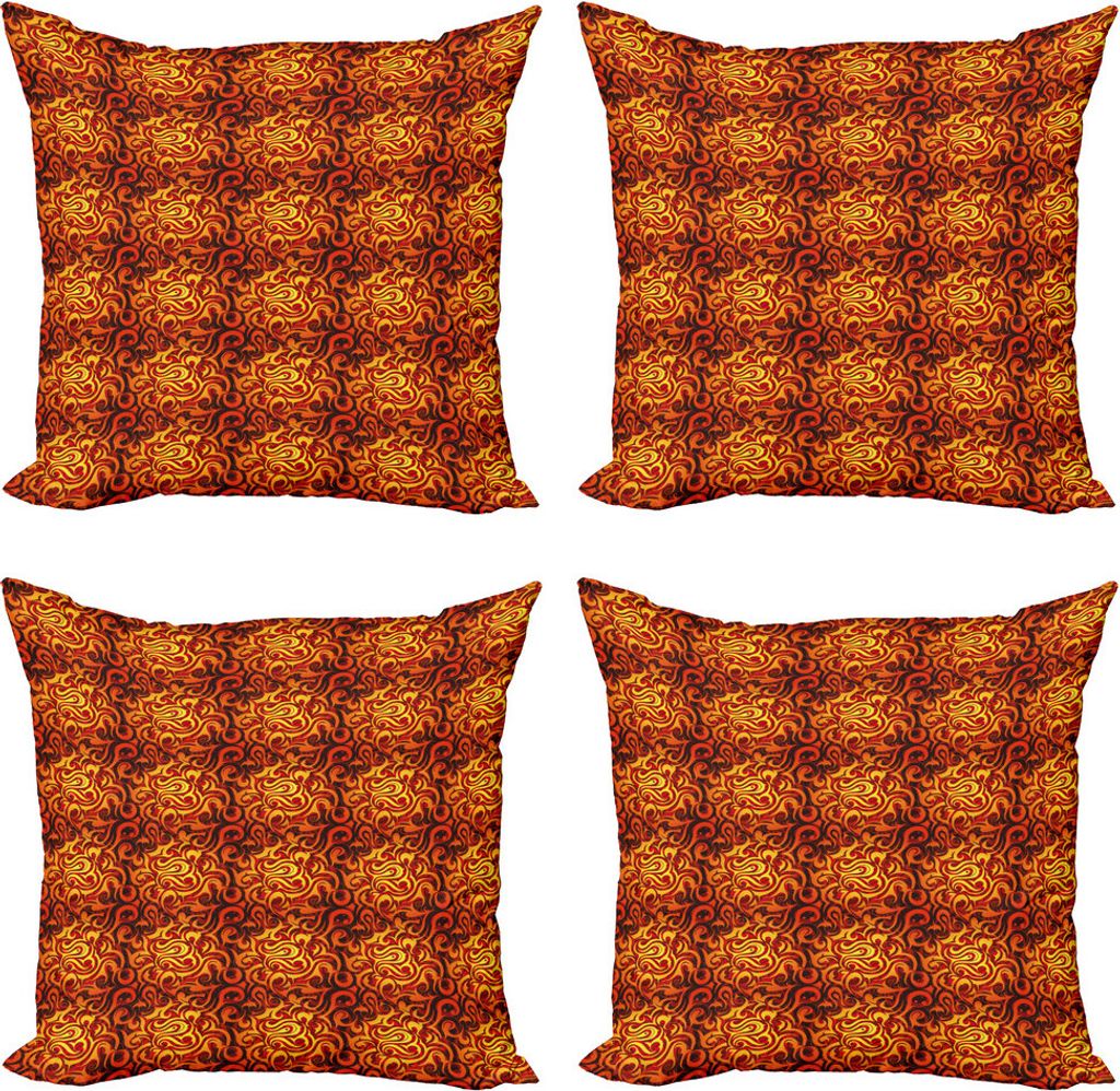 ABAKUHAUS Abstrakt Kissenbezug Set (4 Stück), Floral Surreal Curves, Moderner Doppelseitiger Digitaldruck, 40 cm x 40 cm, Gelb Orange Schwarz