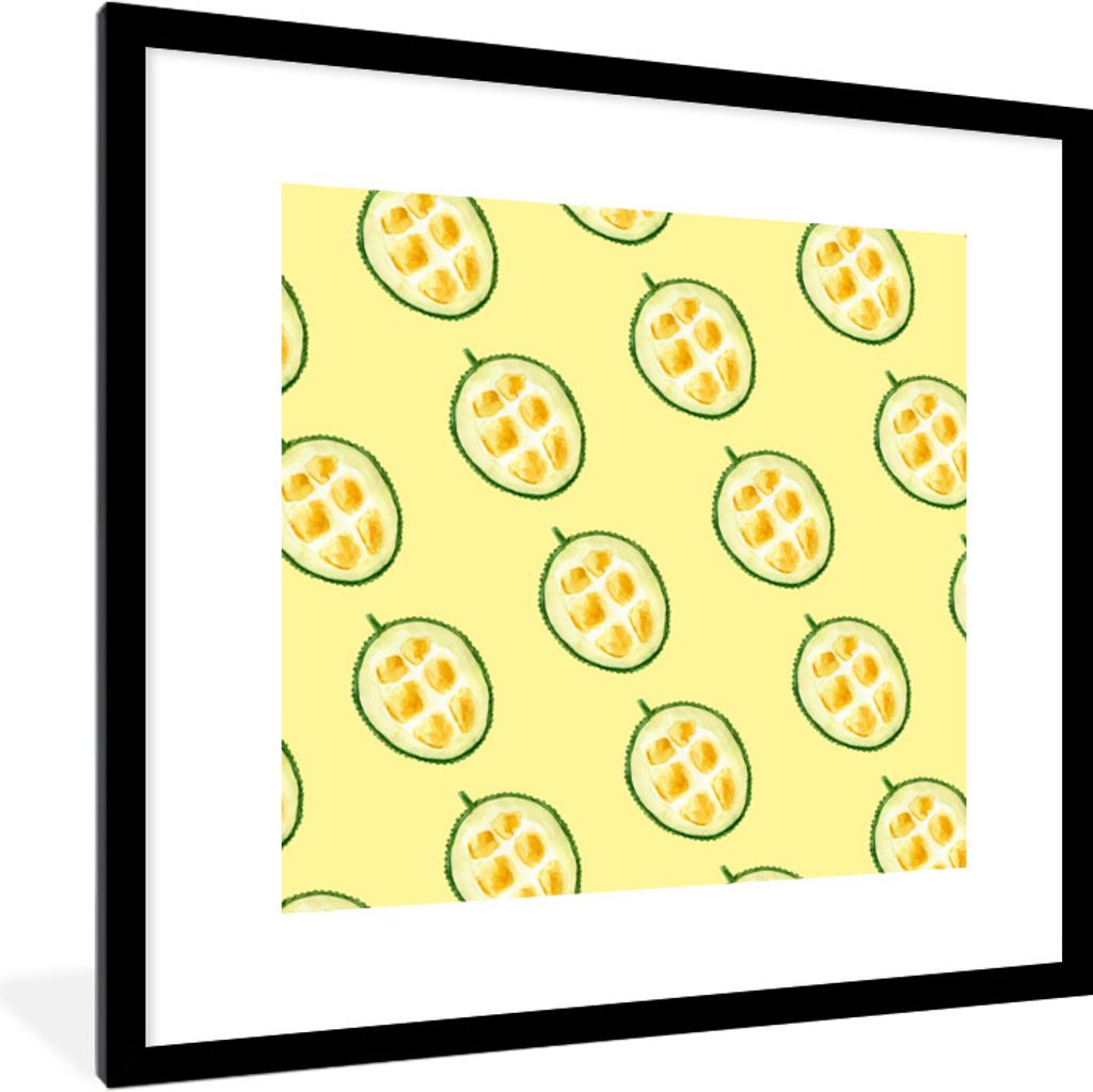 MuchoWow Gerahmtes Poster Obst - Schablonen - Gelb 40x40 cm - Poster mit Schwarzem Bilderrahmen Wandposter Rahmen Foto Bilder - Poster - Plakat i...