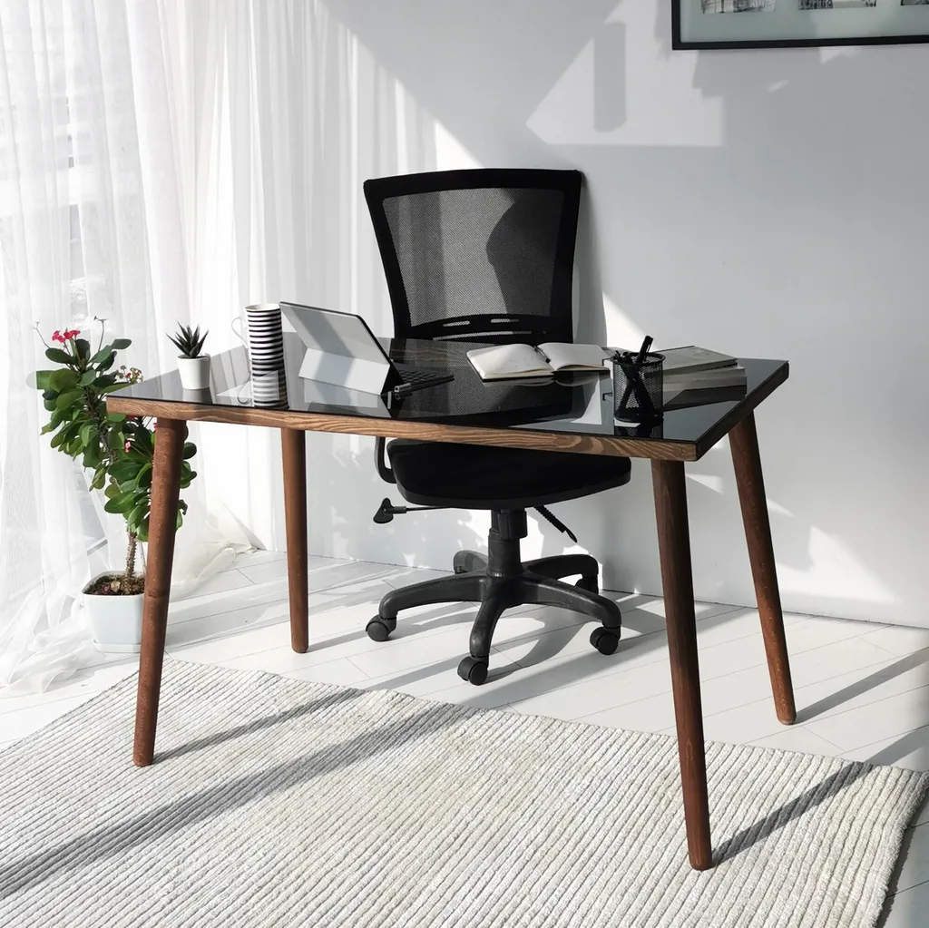 Skye Decor Cozy Bureau en Pin Massif et Verre Trempé Noyer 73x110x60cm