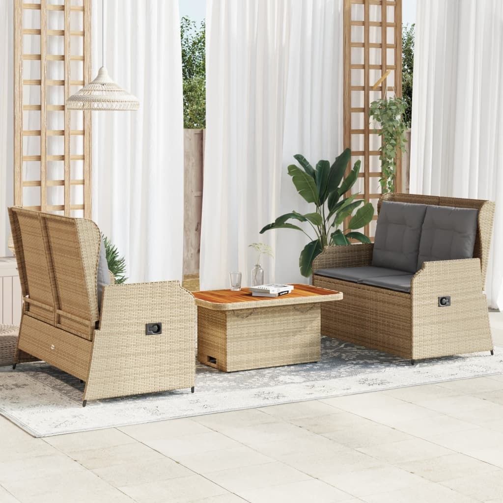 Maison Exclusive - 3-tlg. Garten-Lounge-Set mit Kissen Beige Poly Rattan
