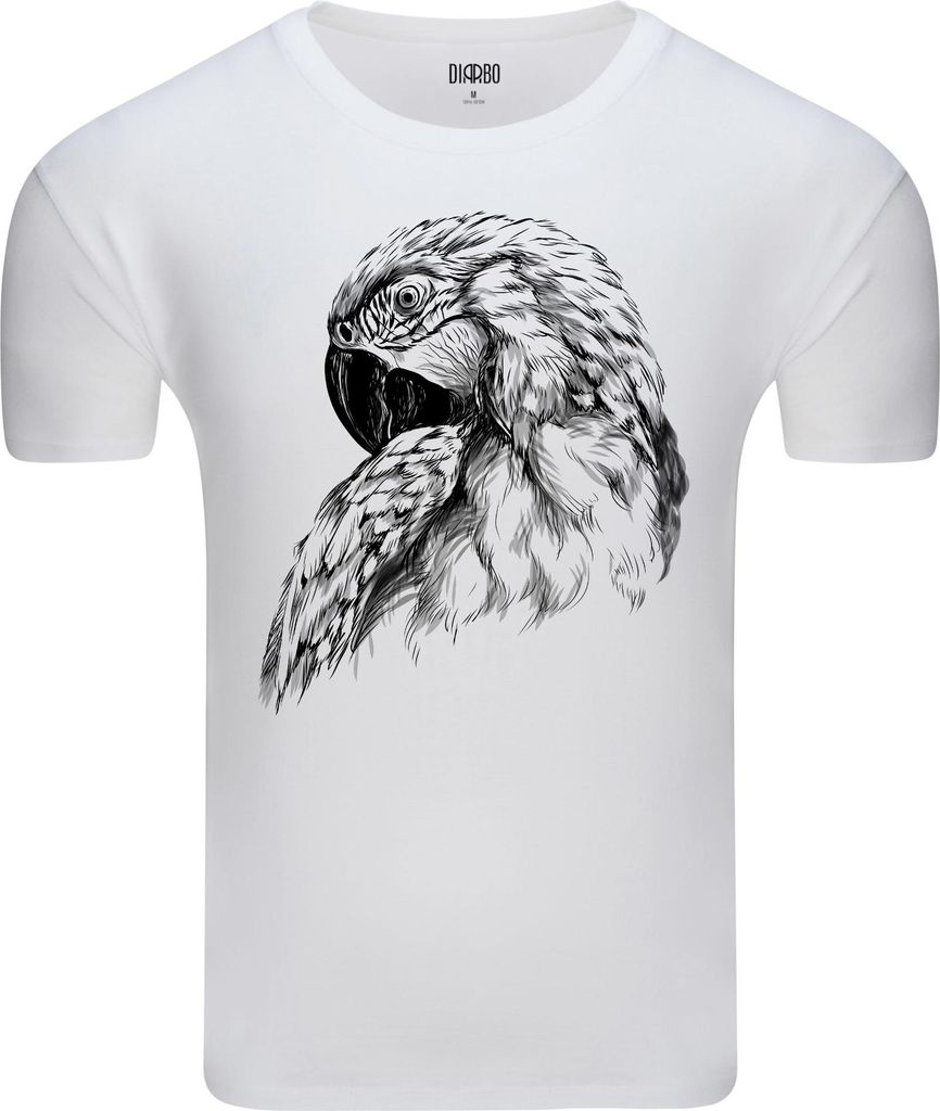 Diarbo Herren T-Shirt mit Tierliebhaber Druck Papagei-Ara-Skizze Weiß Gr.XL