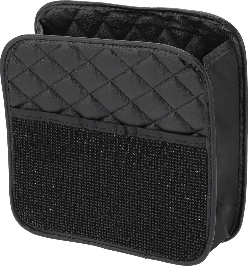 1 Stück Universal Auto Mülltonne Hängend 10,2" Länge 3,5" Breite 10,2" Höhe Müllbehälter Schwarz Kunstleder Strassstein