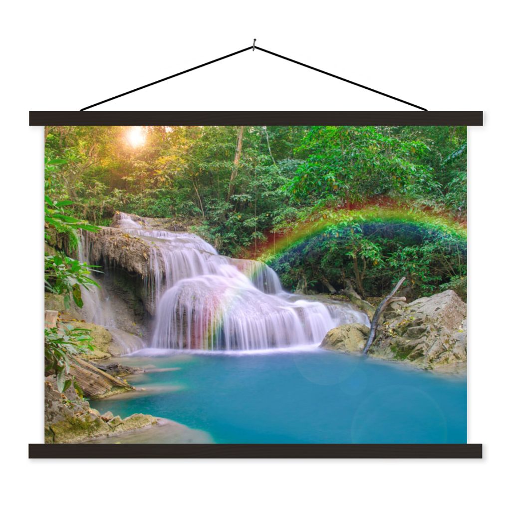 MuchoWow Textilposter Regenbogen - Sonne - Wasserfall - Natur 40x30 cm mit schwarzem Rahmen - Dekorationen