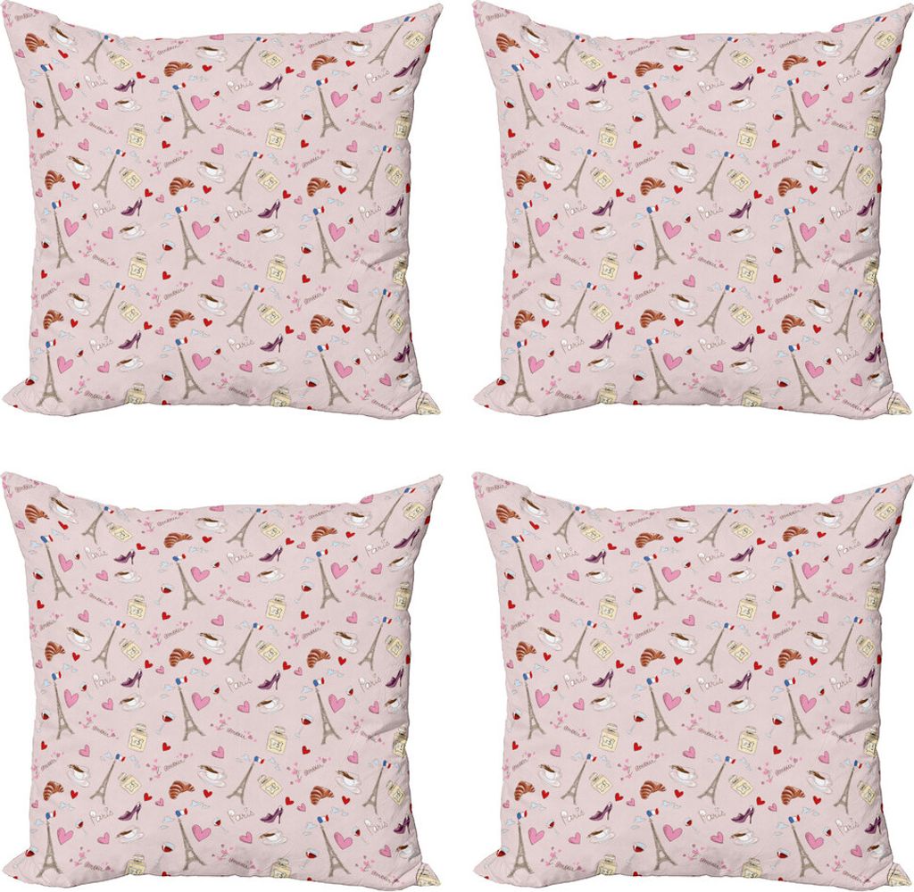 ABAKUHAUS Paris Kissenbezug Set (4 Stück), Französisch Flagge Beliebte, Moderner Doppelseitiger Digitaldruck, 45 cm x 45 cm, Rose