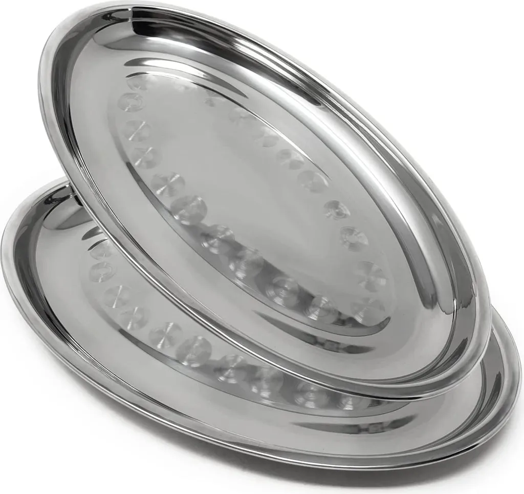 Assiettes de service élégantes en acier inoxydable, lot de 2 inox 40cm