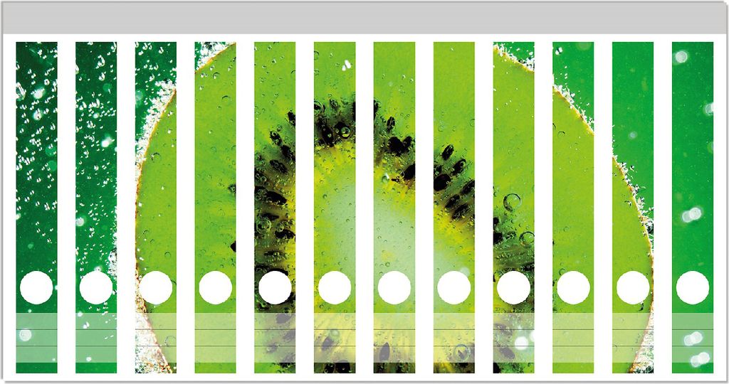 Wallario Ordnerrücken Sticker, selbstklebend für schmale Ordner, 12 Stück, Motiv Grüne Kiwi-Scheibe im Wasser