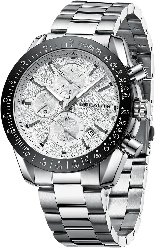 Orologio da uomo Cronografo analogico al quarzo Bracciale in acciaio inossidabile impermeabile 45 mm Argento Nero Blu Orologio da polso per uomo Grande quadrante Idea regalo