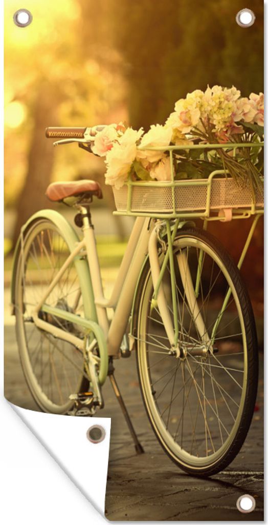 MuchoWow 40x80 cm Outdoor-Poster Gartendeko Sichtschutz Garten Poster für den Garten Blumen im Fahrradkorb