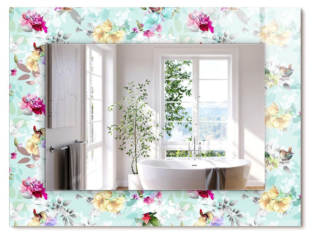 Blumen und Vögel – Rechteckiger Spiegel mit Druck 80x60 cm Produktbild 