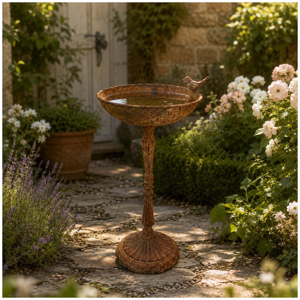 Vogeltränke Verena, Ø 23 cm, Höhe 49 cm, rostiger Look, Produktbild 