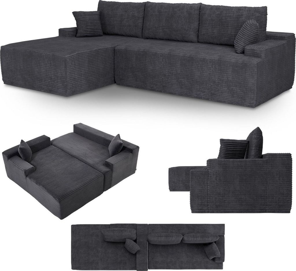 Juskys Sofa Coredo - Dunkelgrau, moderne Couch aus Cord mit Produktbild 