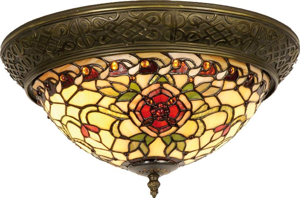 Clayre & Eef Deckenlampe Tiffany Ø 38x19 cm Rot Grün Glas Rose