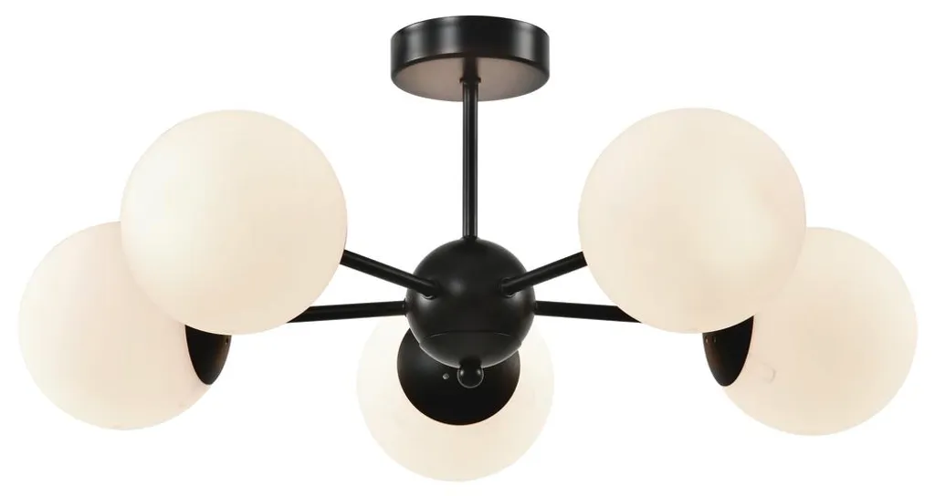 Luminaire Plafonnier Métal Noir et Verre Blanc 5 x 40W Style Graphique
