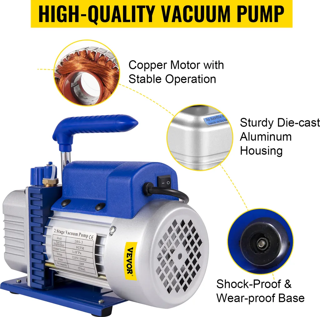 Pompe à Vide 2 Étages 9CFM : Solution pour Vide Profond et Humidité