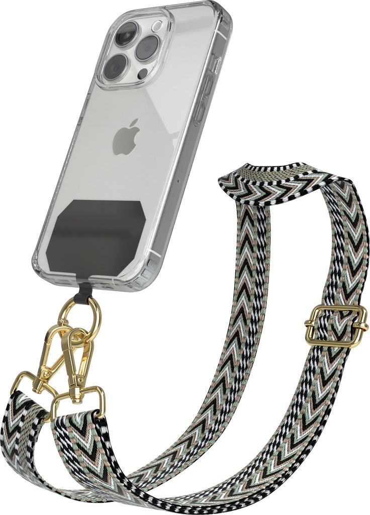 EAZY CASE - Handykette Universal Pad zum Umhängen, kompatibel mit jedem Handy, Kette mit Hülle, Handyband ZigZag Style in Grün