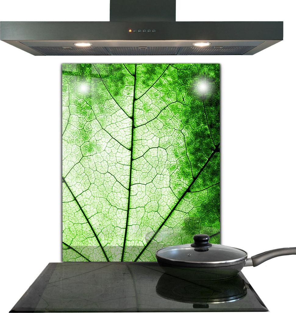 Spritzschutz aus Glas Küchenrückwand - Wandschutz für Herd und Spüle - 60x80 cm - Grünes Blatt Textur