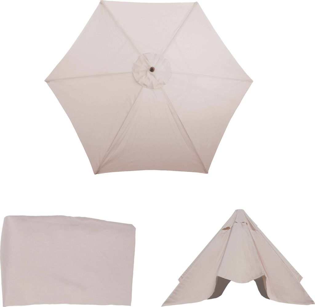 Ersatz-Bezug für Sonnenschirm Lissabon, Sonnenschirmbezug Ersatzbezug, Ø 3m Polyester 6 Streben creme