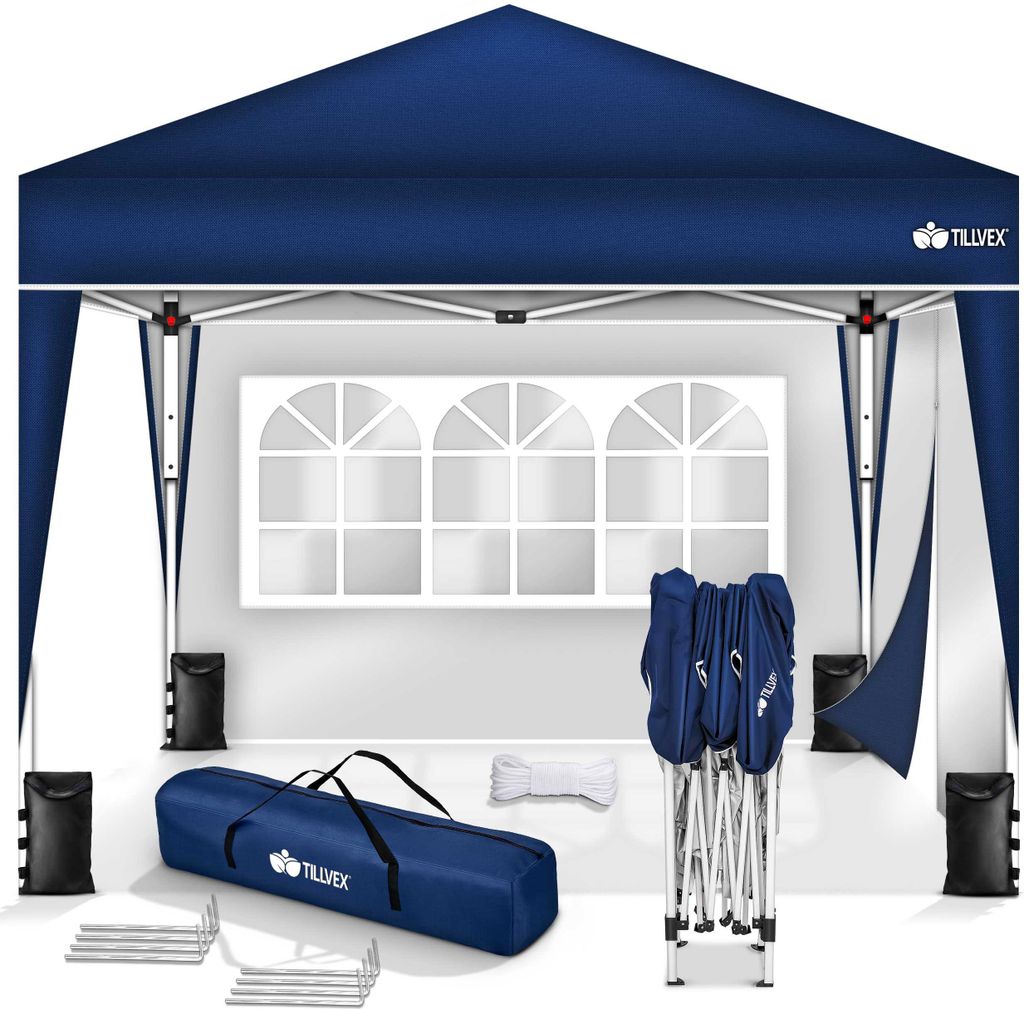 tillvex gazebo 3x3m blu - con 2 pannelli laterali Immagine del prodotto 