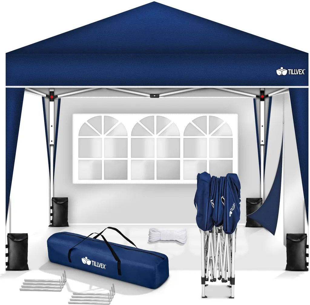 Tillvex Gazebo Blu 3x3m: La Tua Oasi in Giardino | Pieghevole e Sicuro